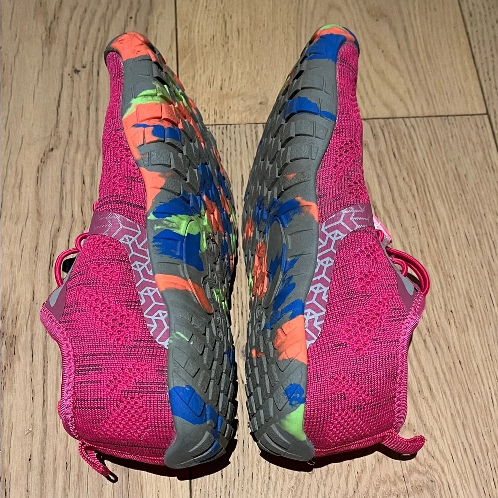 Girls Pink Athletic Water Shoes with Multicolor Soles